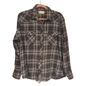 Wrangler Western‎ Plaid Shirt Mens Long Sleeve Gray Black Pearl Snap XL
